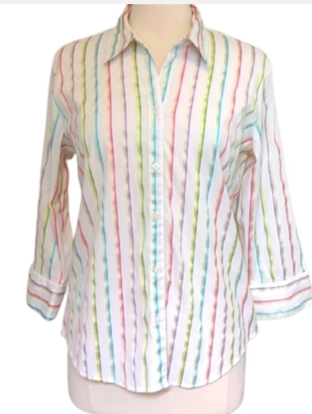 LEMON GRASS SHIRT Button Down Multi color Stripe White Medium Stretch